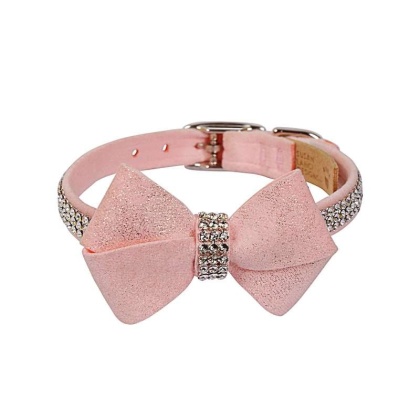 Puppy Pink - Susan Lanci Designs Puppy Pink Glitzerati Nouveau Bow 3 Row Giltmore Collar - Large