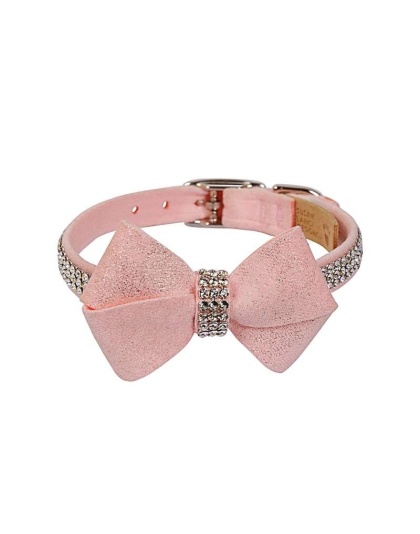 Puppy Pink - Susan Lanci Designs Puppy Pink Glitzerati Nouveau Bow 3 Row Giltmore Collar - Large