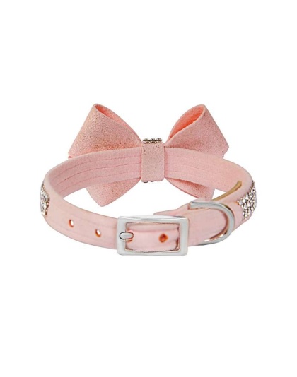 Puppy Pink - Susan Lanci Designs Puppy Pink Glitzerati Nouveau Bow 3 Row Giltmore Collar - XS