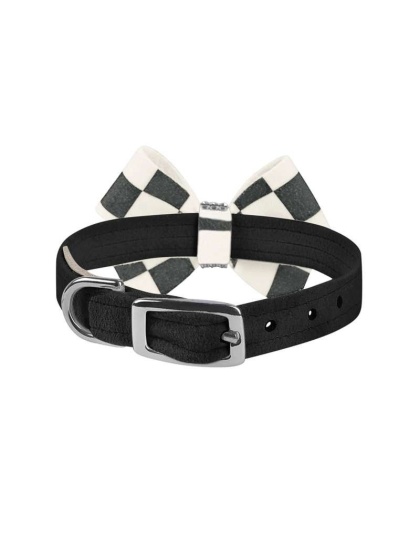 Black - Susan Lanci Designs Windsor Check Nouveau Bow Collar - XL