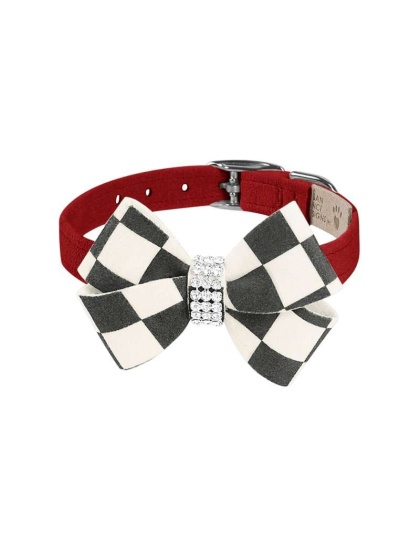 Red - Susan Lanci Designs Windsor Check Nouveau Bow Collar - Large
