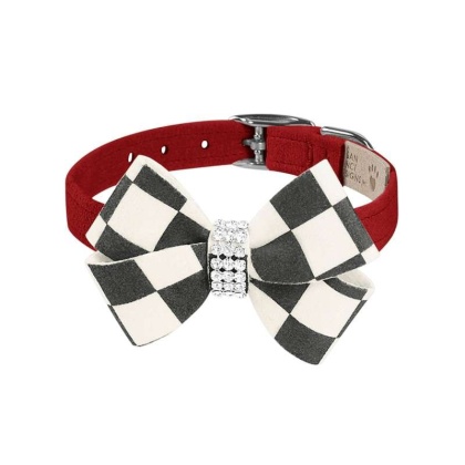 Red - Susan Lanci Designs Windsor Check Nouveau Bow Collar - XL