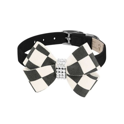 Black - Susan Lanci Designs Windsor Check Nouveau Bow Collar - XS