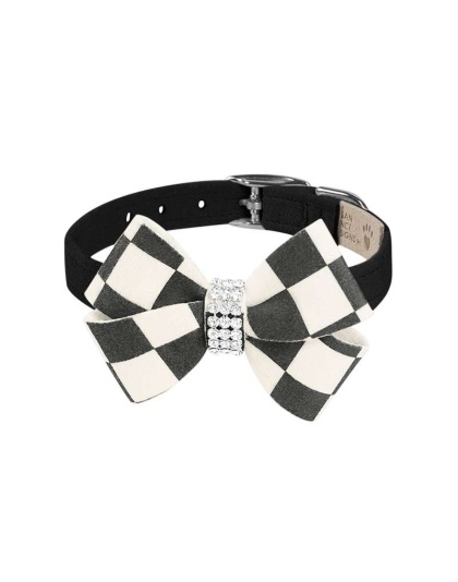 Black - Susan Lanci Designs Windsor Check Nouveau Bow Collar - XS