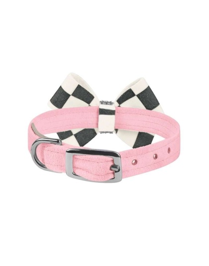 Puppy Pink - Susan Lanci Designs Windsor Check Nouveau Bow Collar - XS
