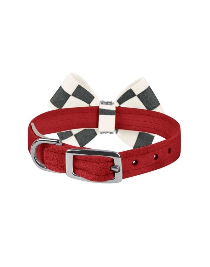 Red - Susan Lanci Designs Windsor Check Nouveau Bow Collar - XS