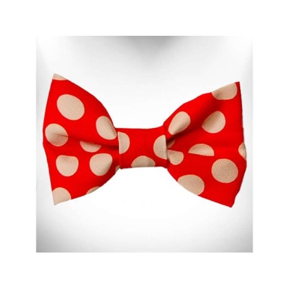 Tan Polka Dot on Red  - Doggie Bow Tie Design - Small 4"x 2"