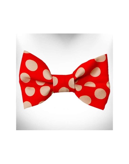 Tan Polka Dot on Red  - Doggie Bow Tie Design - Small 4"x 2"