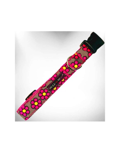 Pink Daisies on Grey - Flower Dog Collars - S 3/4" width fits 10-14" neck