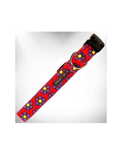 Purple Daisies on Red - Flower Dog Collars - M 1" width fits 12-18" neck