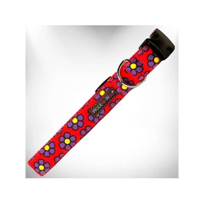 Purple Daisies on Red - Flower Dog Collars - XL 1.5" wide fits 18-28" neck