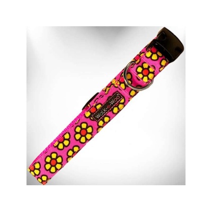 Yellow Daisies on Pink - Flower Dog Collars - L 1" width fits 14-25" neck