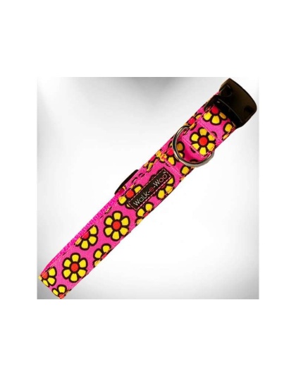 Yellow Daisies on Pink - Flower Dog Collars - S 3/4" width fits 10-14" neck