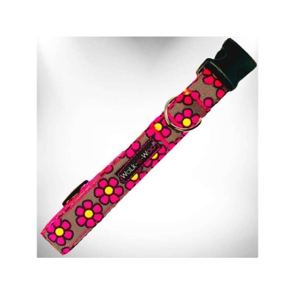 Pink Daisies on Grey - Flower Dog Collars - XL 1.5" wide fits 18-28" neck