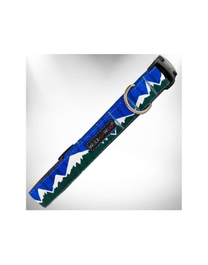 Blue/Green Snowcap Mtn - Mountain Dog Collars - L 1" width fits 14-25" neck