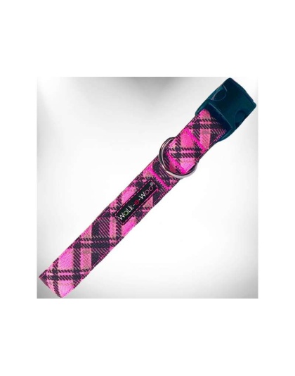 Hot Pink - Plaid Dog Collars - XS 5/8" width fits 8-12" neck