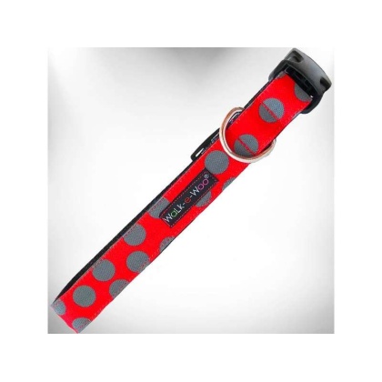 Grey Dot on Red - Polka Dot Dog Collars - S 3/4" width fits 10-14" neck