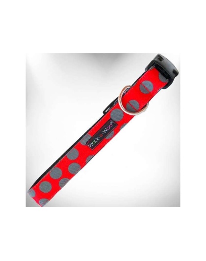 Grey Dot on Red - Polka Dot Dog Collars - XS 5/8" width fits 8-12" neck