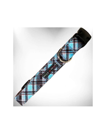 Steel Blue - Plaid Dog Collars - L 1" width fits 14-25" neck