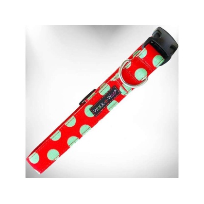 Mint Green Dot on Red - Polka Dot Dog Collars - XS 5/8" width fits 8-12" neck