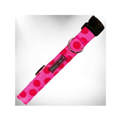 Pink - Polka Dot Dog - Monotone Collars - S 3/4" width fits 10-14" neck