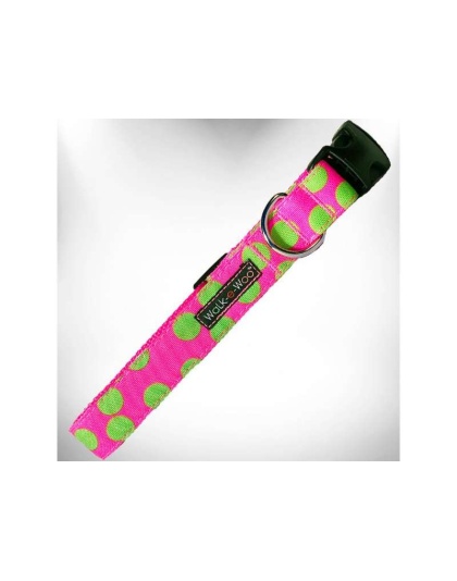 Green Dot on Pink - Polka Dot Dog - Neon Collars - XS 5/8" width fits 8-12" neck