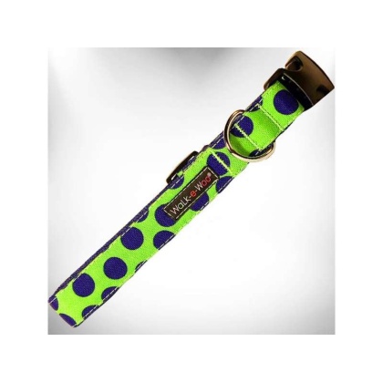Blue Dot on Green - Polka Dot Dog - Neon Collars - S 3/4" width fits 10-14" neck