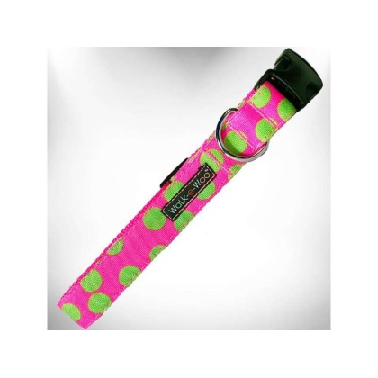 Green Dot on Pink - Polka Dot Dog - Neon Collars - M 1" width fits 12-18" neck