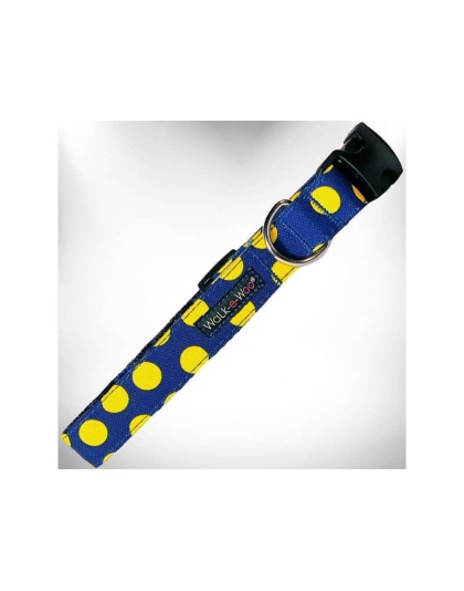 Yellow Dot on Blue - Polka Dot Dog - Neon Collars - XS 5/8" width fits 8-12" neck