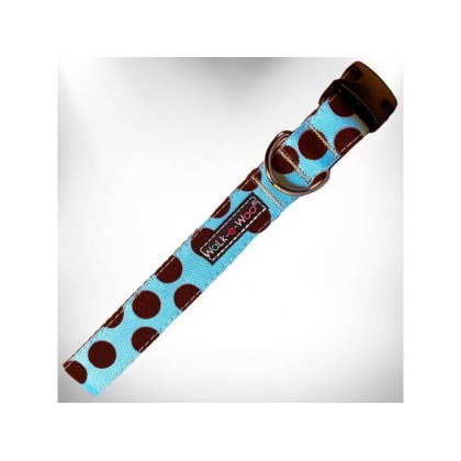 Brown Dot on Lt Blue - Polka Dot Dog Collars - XS 5/8" width fits 8-12" neck