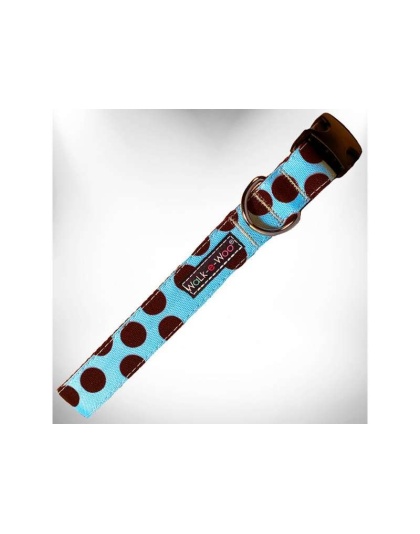 Brown Dot on Lt Blue - Polka Dot Dog Collars - XS 5/8" width fits 8-12" neck