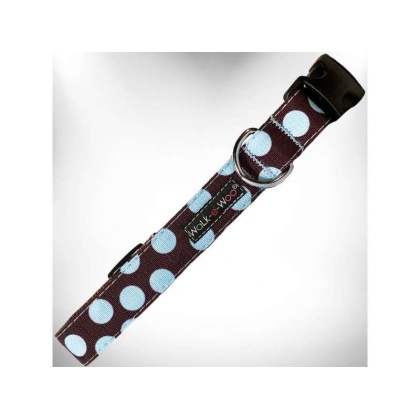 Blue Dot on Brown - Polka Dot Dog Collars - S 3/4" width fits 10-14" neck