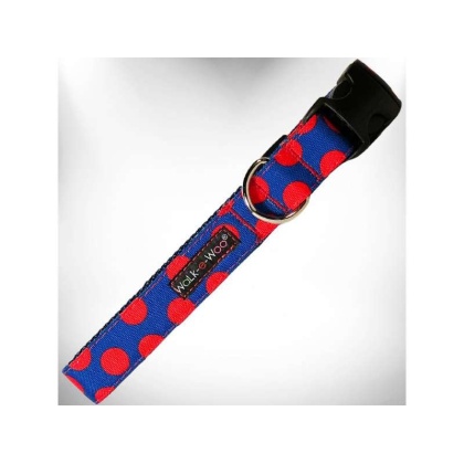 Red Dot on Blue - Polka Dot Dog Collars - XL 1.5" wide fits 18-28" neck