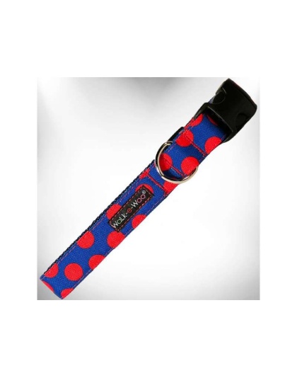 Red Dot on Blue - Polka Dot Dog Collars - XS 5/8" width fits 8-12" neck