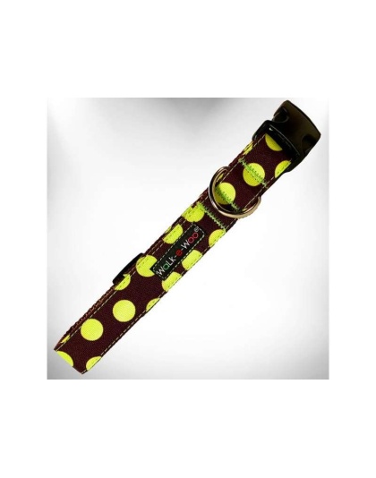 Green Dot on Brown - Polka Dot Dog Collars - M 1" width fits 12-18" neck
