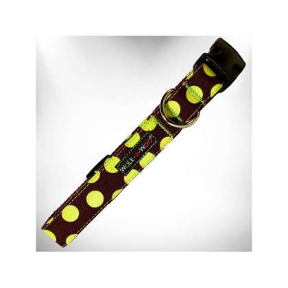 Green Dot on Brown - Polka Dot Dog Collars - XL 1.5" wide fits 18-28" neck