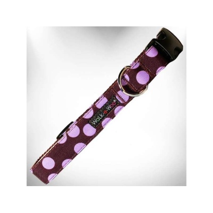 Purple Dot on Brown - Polka Dot Dog Collars - S 3/4" width fits 10-14" neck