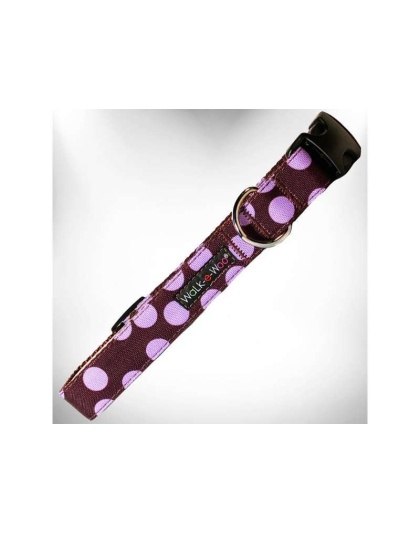 Purple Dot on Brown - Polka Dot Dog Collars - S 3/4" width fits 10-14" neck