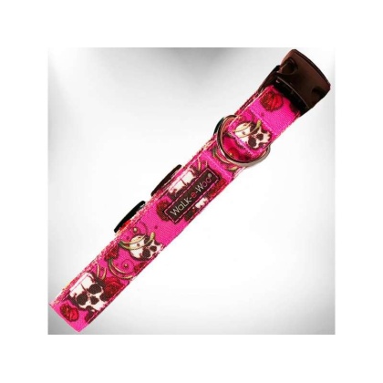 Pink Skulls n' Roses - Tattoo Dog Collars - XL 1.5" wide fits 18-28" neck