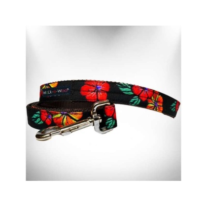 Flowers on Black - Dog Leash - THIN 5/8" width- 5' long
