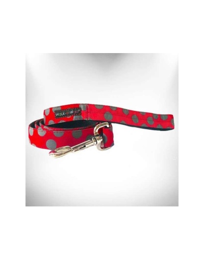 Grey Dot on Red - Polka Dot Dog Leads - THIN Lead 5/8" width- 5' length