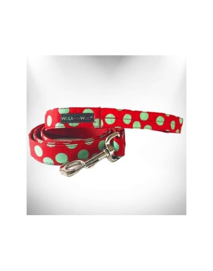 Mint Green Dot on Red - Polka Dot Dog Leads - REGULAR Lead 1" width- 5' length