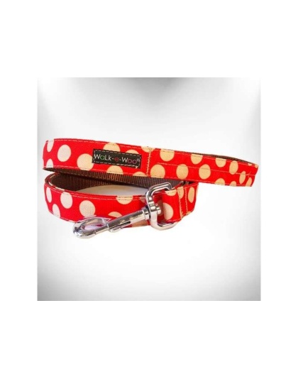 Tan Dot on Red - Polka Dot Dog Leads - REGULAR Lead 1" width- 5' length