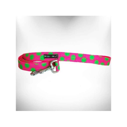 Green Dot on Pink - Polka Dot Dog - Neon Leads  - REGULAR Lead 1" width- 5' length