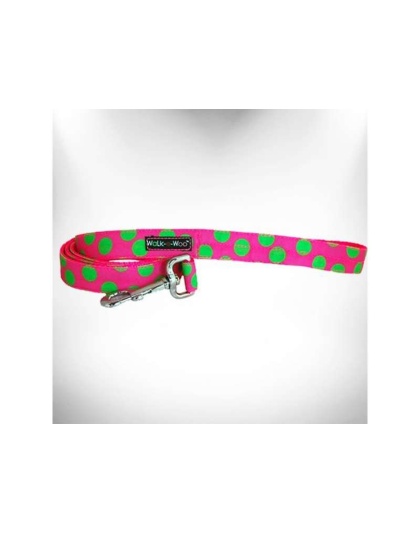 Green Dot on Pink - Polka Dot Dog - Neon Leads  - REGULAR Lead 1" width- 5' length