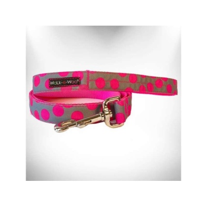 Pink Dot on Grey - Polka Dot Dog - Neon Leads  - THIN Lead 5/8" width- 5' length