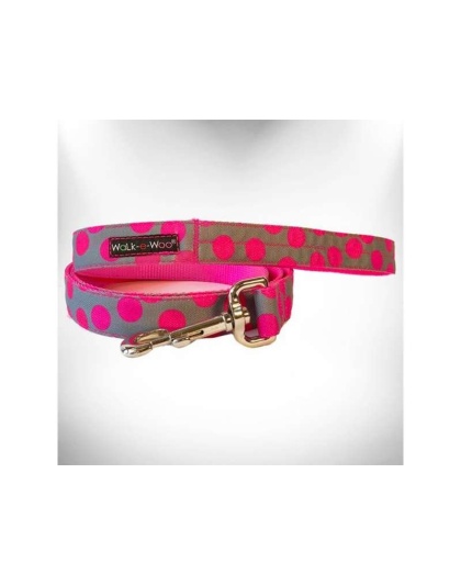 Pink Dot on Grey - Polka Dot Dog - Neon Leads  - THIN Lead 5/8" width- 5' length