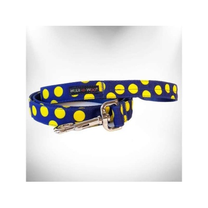 Yellow Dot on Blue - Polka Dot Dog - Neon Leads  - REGULAR Lead 1" width- 5' length