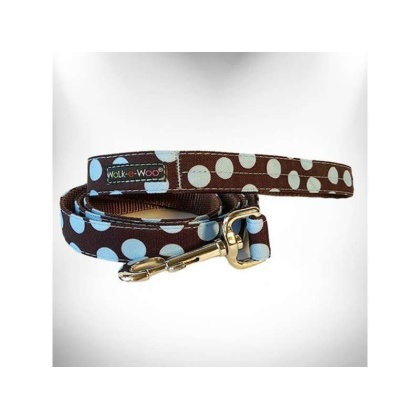 Blue Dot on Brown - Polka Dot Dog Leads  - REGULAR Lead 1" width- 5' length