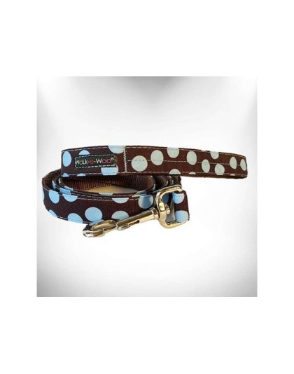 Blue Dot on Brown - Polka Dot Dog Leads  - THIN Lead 5/8" width- 5' length
